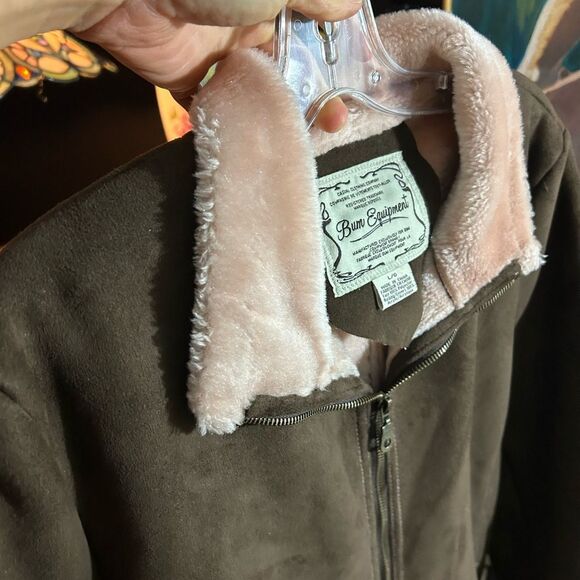 Vintage Bum Equipment Faux Suede Brown Jacket with Pink Faux Fur Accents Large - Picture 6 of 15